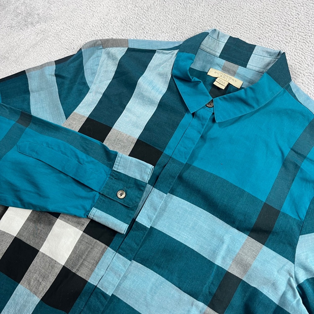 Burberry Brit Womens Blue Nova Check Long Sleeve Button Down Shirt Size S